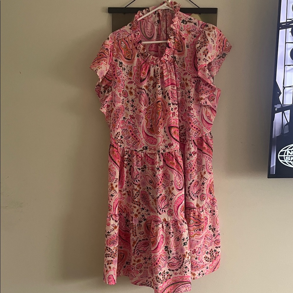 Jodifl Pink Paisley Ruffle Dress in (3X) Extra extra extra large